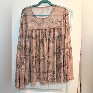 Torrid Sheer Floral Blouse in Pink and Gray